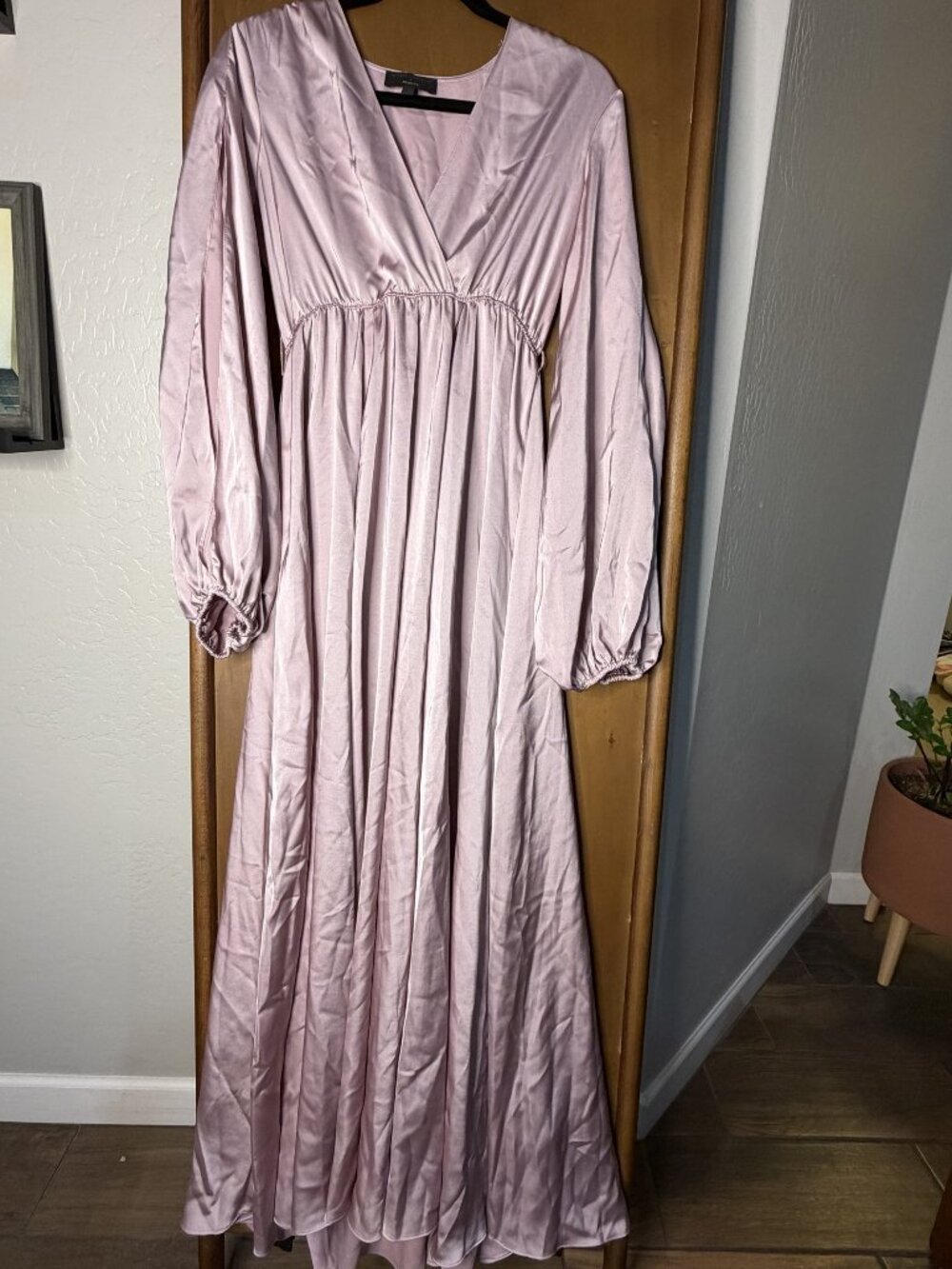 Michael Costello x REVOLVE Eric Mauve Satin Long Sleeve Maxi Gown S